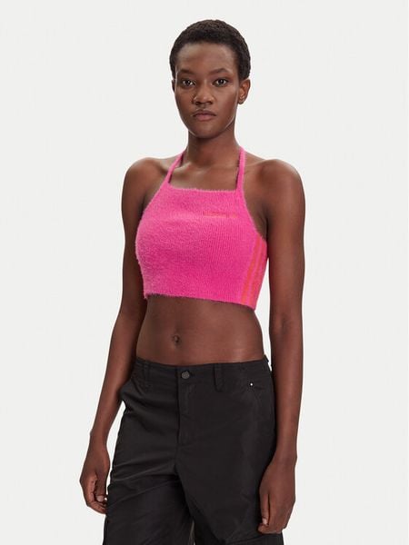 Adidas Top Fluffy JW6002 Różowy Slim Fit. Czerwone topy adidas, s, bez wzorów, z syntetyku, bez kołnierzyka, bez ramiączek. Za 159.99 zł.