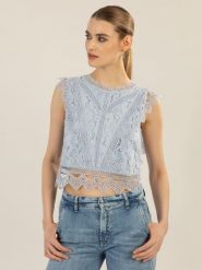 APART Top w kolorze błękitnym rozmiar: 46. Niebieskie topy Apart, bez wzorów, z koronki, bez kołnierzyka, bez ramiączek. Za 143.99 zł.