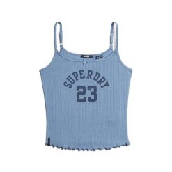 Kobiece top z koronki z wzorem Superdry Athletic. Niebieskie topy sportowe Superdry, bez wzorów, z koronki. Za 119.30 zł.