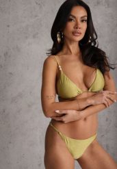 Jasnozielone Bikini Biustonosz z Wiązaniem na Plecach i Koralikami i Majtki Figi Sheille. Zielone bikini Renee, z aplikacjami, boho. Za 89.99 zł.
