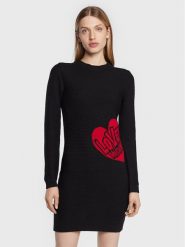 LOVE MOSCHINO Sukienka dzianinowa WSE0810X A125 Czarny Regular Fit. Czarne sukienki Love Moschino, bez wzorów, z dzianiny, bez kołnierzyka, bez ramiączek. Za 1,519.00 zł.