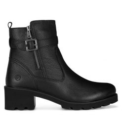 Botki Remonte. Czarne botki Remonte, bez wzorów, bez obcasa, na słupku, bez zapięcia. Za 391.00 zł.
