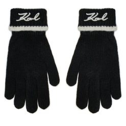 Rękawiczki Damskie KARL LAGERFELD. Czarne rękawiczki KARL LAGERFELD, bez wzorów, z dzianiny. Za 339.99 zł.