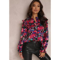 Czarno-Różowa Koszula z Falbankami Omphaste. Czerwone koszule Renee, l, z aplikacjami, eleganckie, bez kołnierzyka, bez ramiączek. W wyprzedaży za 118.99 zł.
