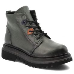 Botki damskie Artiker, za kostkę skórzane na płaskim obcasie z okrągłym noskiem i na zamek, zielone, 57C2194. Zielone botki Artiker, bez wzorów, ze skóry, klasyczne, z okrągłym noskiem, za kostkę, bez obcasa, na platformie, bez zapięcia. Za 309.00 zł.