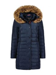 Geographical Norway Płaszcz pikowany "Charlize" w kolorze granatowym rozmiar: XL. Niebieskie płaszcze Geographical Norway, xl, z aplikacjami, bez kaptura. Za 264.15 zł.