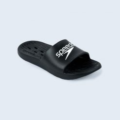 Klapki basenowe Speedo Slide. Czarne klapki Speedo, bez wzorów, sportowe, bez obcasa, bez zapięcia. W wyprzedaży za 69.99 zł.