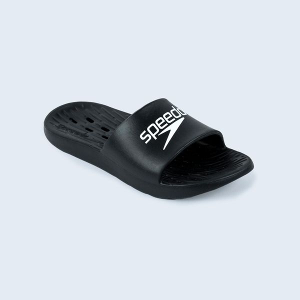 Klapki basenowe Speedo Slide. Czarne klapki Speedo, bez wzorów, sportowe, bez obcasa, bez zapięcia. W wyprzedaży za 69.99 zł.