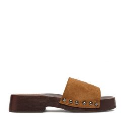 Klapki JENNY. Brązowe klapki Jenny, bez wzorów, bez obcasa, bez zapięcia. Za 119.99 zł.