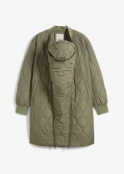 Lekki płaszcz ciążowy 3w1, z wstawką na nosidełko. Zielone płaszcze bonprix, bez wzorów, bez kaptura. Za 349.99 zł.