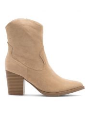 DeeZee Kowbojki MILLIE LS5637-07 Beżowy. Brązowe botki DeeZee, bez wzorów, ze skóry, bez obcasa, na słupku, bez zapięcia. Za 97.99 zł.