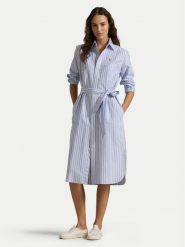 Polo Ralph Lauren Sukienka koszulowa 211959901001 Błękitny Regular Fit. Niebieskie sukienki Polo Ralph Lauren, bez wzorów, z bawełny, bez kołnierzyka, bez ramiączek, koszulowe. Za 819.99 zł.