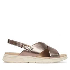 Sandały Caprice. Brązowe sandały Caprice, bez wzorów, bez obcasa, na płaskiej podeszwie, bez zapięcia. Za 329.99 zł.