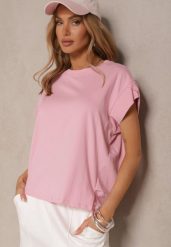 Różowy Bawełniany T-shirt z Rozcięciami przy Rękawach Katilana. Czerwone t-shirty Renee, bez wzorów, z bawełny, klasyczne, bez kołnierzyka, bez ramiączek. W wyprzedaży za 55.99 zł.