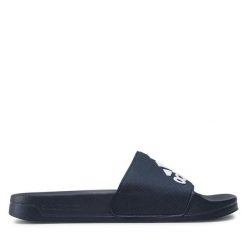 Klapki adidas. Niebieskie klapki adidas, bez wzorów, sportowe, bez obcasa, bez zapięcia. Za 129.99 zł.