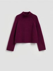 Wełniany sweter z golfem - burgundowy. Czerwone swetry Reserved, l, bez wzorów, z dzianiny, bez ramiączek. Za 219.99 zł.