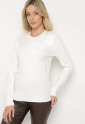 Biały Sweter z Wiskozą Modalem i Aplikacjami 3D Esalttia. Białe swetry Born2be, na zimę, m, z aplikacjami, z jeansu, eleganckie, bez ramiączek. W wyprzedaży za 76.49 zł.