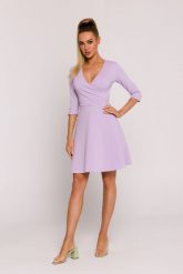Fioletowa Mini Sukienka z Dekoltem i Zakładkami. Fioletowe sukienki MOE, l, bez wzorów, z bawełny, wizytowe, bez kołnierzyka, bez ramiączek, mini. Za 316.90 zł.