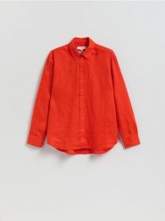 Lniana koszula - pomarańczowy. Brązowe koszule Reserved, l, bez wzorów, z tkaniny, bez kołnierzyka, bez ramiączek. Za 179.99 zł.