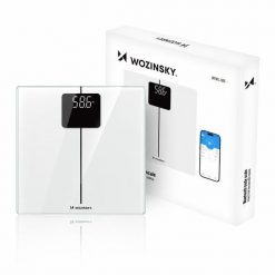 Waga łazienkowa elektroniczna szkło hartowane czytelny wyświetlacz aplikacja. Białe wagi łazienkowe Wozinsky. Za 45.00 zł.