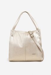 Złota Torebka Shoppera Duża z Rączką i Paskiem Sorvessa. Żółte shopper bag Born2be, bez wzorów, przez ramię, duże, bez dodatków. Za 149.99 zł.