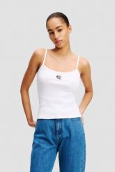 KARL LAGERFELD Biały damski top Ikon Patch Tank Top. Białe topy KARL LAGERFELD, s, bez wzorów, bez kołnierzyka, bez ramiączek. W wyprzedaży za 339.99 zł.