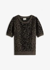 Sweter z rękawami balonowymi. Brązowe swetry bonprix, bez wzorów, bez ramiączek. Za 107.99 zł.