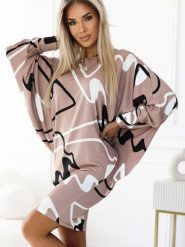Sukienka Model 402-8 Beige Wzór - Numoco. Brązowe sukienki NUMOCO, na co dzień, l, bez wzorów, z dzianiny, eleganckie, bez kołnierzyka, plus size, bez ramiączek, proste. Za 254.00 zł.
