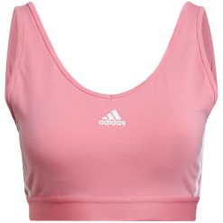 Stanik sportowy damski adidas Essentials 3-Stripes. Czerwone biustonosze sportowe adidas, bez wzorów, na fitness i siłownię. Za 69.00 zł.