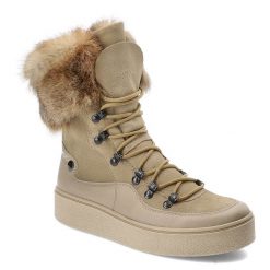Beżowe Botki Armodo Ocieplane Obuwie Damskie Z Naturalnym Futrem Z Królika. Brązowe botki Armodo, bez wzorów, z materiału, eleganckie, bez obcasa, bez zapięcia. Za 389.00 zł.