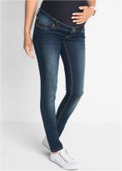Dżinsy ciążowe, Skinny. Niebieskie jeansy bonprix, bez wzorów, z bawełny. Za 144.99 zł.