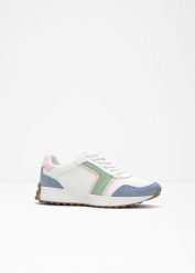 Sneakersy z profilowaną podeszwą. Białe buty sportowe lifestyle bonprix, bez wzorów, sportowe, bez zapięcia. Za 124.99 zł.