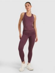 4F Legginsy treningowe szybkoschnące damskie - brązowe XL. Brązowe legginsy 4f, bez wzorów, z dzianiny, sportowe. Za 119.99 zł.