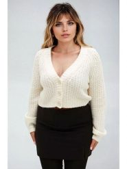 Monki Kardigan w kolorze kremowym rozmiar: XL. Brązowe swetry Monki, xl, bez wzorów, z wełny, bez ramiączek. Za 57.06 zł.