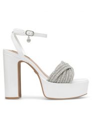 Nine West Sandały WFA2736-1 Biały. Białe sandały Nine West, bez wzorów, z syntetyku, bez obcasa, na słupku, bez zapięcia. Za 259.99 zł.