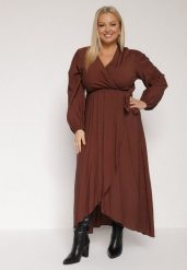 Brązowa Sukienka z Wiskozą o Kopertowym Kroju z Wiązaniem w Talii Fezara. Brązowe sukienki Born2be, plus size, bez wzorów, z wiskozy, eleganckie, bez kołnierzyka, plus size, bez ramiączek, dopasowane. Za 169.99 zł.
