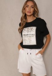 Czarny T-shirt z Bawełny z Nadrukiem Tellanis. Czarne t-shirty Renee, m, bez wzorów, z bawełny, klasyczne, bez kołnierzyka, bez ramiączek. W wyprzedaży za 35.99 zł.