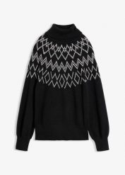 Sweter w norweski wzór. Czarne swetry bonprix, bez wzorów, bez ramiączek. Za 129.99 zł.