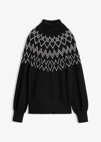 Sweter w norweski wzór. Czarne swetry bonprix, bez wzorów, bez ramiączek. Za 129.99 zł.