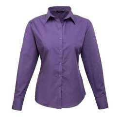 Bluzka Damska Z Długim Rękawem Z Popeliny. Fioletowe bluzki PREMIER, bez wzorów, casualowe, bez kołnierzyka, bez ramiączek. Za 118.99 zł.