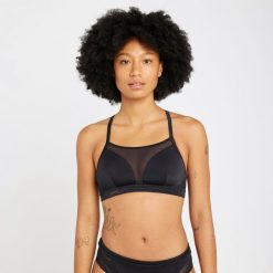 Góra kostiumu kąpielowego surfingowego damska Olaian Elise. Czarne bikini OLAIAN, bez wzorów, z elastanu, sportowe. W wyprzedaży za 59.99 zł.