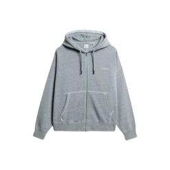 Damska bluza z kapturem na zamek z barwionego materiału Superdry Logo Essential. Niebieskie bluzy z kapturem Superdry, bez wzorów, z kapturem. W wyprzedaży za 358.95 zł.
