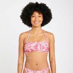 Góra kostiumu kąpielowego surfingowego damska Olaian Laura Palmer. Czerwone bikini OLAIAN, bez wzorów, z elastanu, sportowe. W wyprzedaży za 19.99 zł.