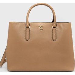 Lauren Ralph Lauren torebka skórzana 431876724002 kolor beżowy. Brązowe shopper bag Lauren Ralph Lauren, bez wzorów, na ramię, bez dodatków. Za 2,319.90 zł.