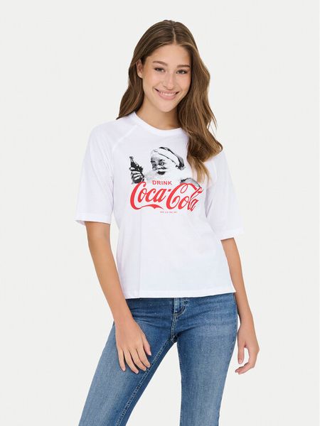 ONLY T-Shirt Coca Cola 15355794 Biały Regular Fit. Białe t-shirty ONLY, xl, bez wzorów, z bawełny, bez kołnierzyka, bez ramiączek. Za 69.99 zł.