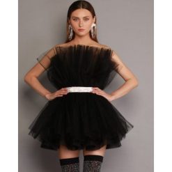 BRONX AND BANCO - Czarna sukienka mini Anna Noir. Czarne sukienki BRONX AND BANCO, l, bez wzorów, z tiulu, eleganckie, bez kołnierzyka, bez ramiączek, mini, rozkloszowane. Za 4,100.00 zł.