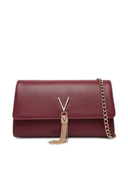 Valentino Torebka Divina VBS1R401G Bordowy. Czerwone kopertówki Valentino, bez wzorów, ze skóry, wizytowe, bez dodatków. Za 219.99 zł.