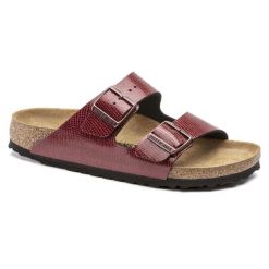 Klapki damskie Birkenstock Arizona BS regular Birko-flor. Czerwone klapki Birkenstock, bez wzorów, z jeansu, eleganckie, bez obcasa, bez zapięcia. Za 287.00 zł.