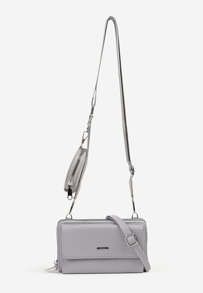 Szara Mała Torebka z Dwiema Komorami i Dodatkowymi Odpinanymi Paskami Sialitha. Szare torebki klasyczne Renee, bez wzorów, z dzianiny, eleganckie, małe, bez dodatków. Za 79.99 zł.