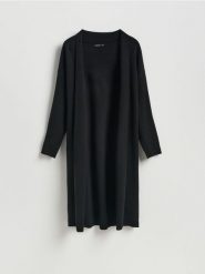 Długi kardigan z wiskozą - czarny. Czarne swetry Reserved, l, bez wzorów, z dzianiny, bez ramiączek. Za 159.99 zł.